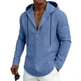 thumbnail image 1 of Ceisia Men's Solid Color Casual Linen Hooded Top with Half-Button Placket Long Sleeve Breathable Spring Summer Shirt Blue Gifts for Father L, 1 of 9