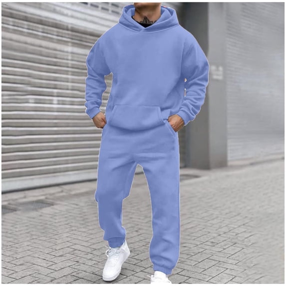 Ceisia Men's Solid Color Hooded Tracksuit 2-Piece Set for Casual & Sports Wear Light Blue S Gifts