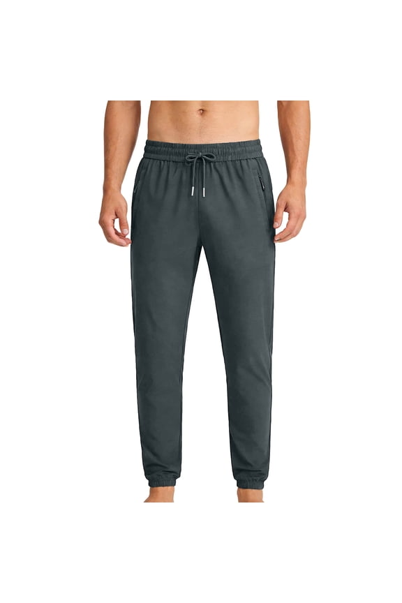 Men's Solid Color Ice Silk Casual Sports Pants with Elastic Drawstring Waist Zippered Pockets Tapered Ankle Cuffs Gray Gifts for Father 1X
