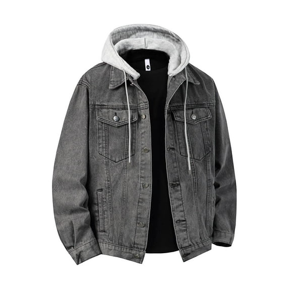 Ceisia Men's Solid Color Long Sleeve Detachable Hooded Button Cardigan Denim Jacket Casual Outdoor Heated Warm Top Gift