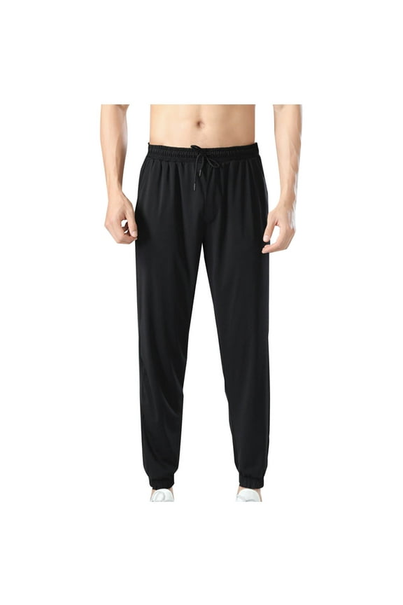 Men's Solid Color Nylon Ice Silk Quick-Dry Jogger Pants for Sports & Casual Wear Black XL Gifts