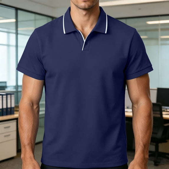 Ceisia Men's Solid Color Short Sleeve Polo Shirt With Contrast Collar Trim Light Blue XXXL Gift