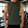 thumbnail image 1 of Ceisia Men's Solid Color Sleeveless Round Neck Tank Top Stretchy Casual Sports Vest Summer Basic Top Army Green Gifts for Father 1X, 1 of 9
