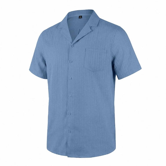 Ceisia Men's Solid Color Textured Short Sleeve Button Down Camp Collar Casual Beach Resort Summer Relaxed Loose Shirt Blue XXXL Gifts for Father