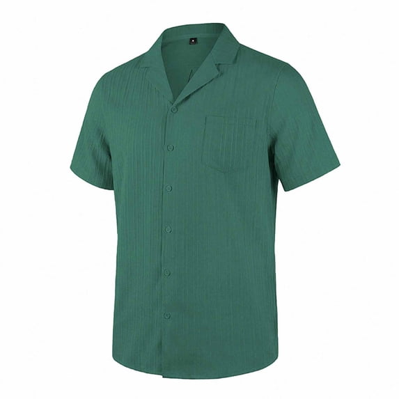 Ceisia Men's Solid Color Textured Short Sleeve Button Down Camp Collar Casual Beach Resort Summer Relaxed Loose Shirt Green M Gifts for Father