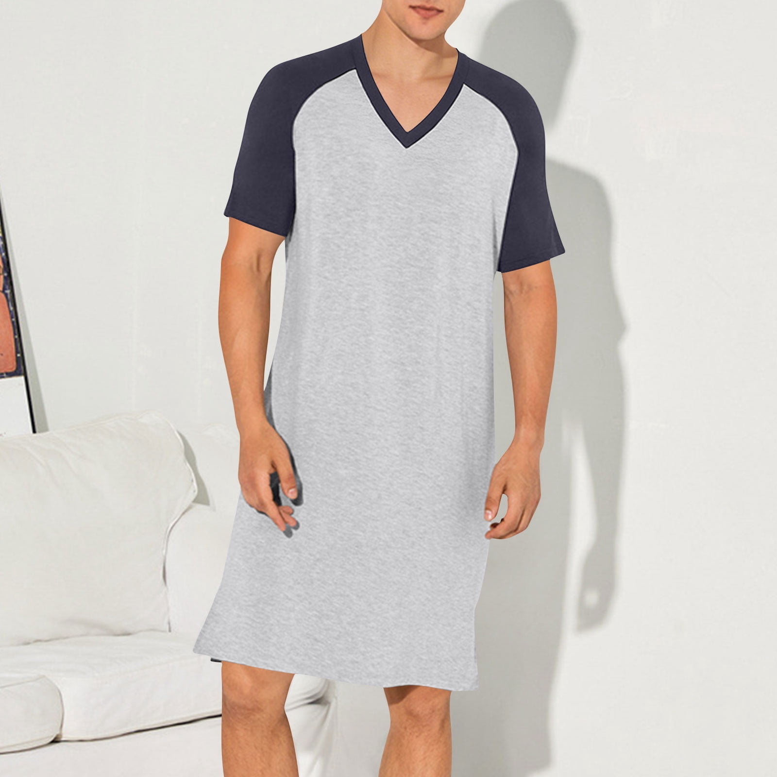 Ceisia Men's Solid Color V-Neck Raglan Short Sleeve One-Piece Pajamas ...