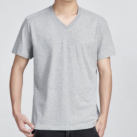 Ceisia Men's Solid Color V-Neck T-Shirt, Casual Cotton Short Sleeve Summer Top for Men Gray XXL Gifts