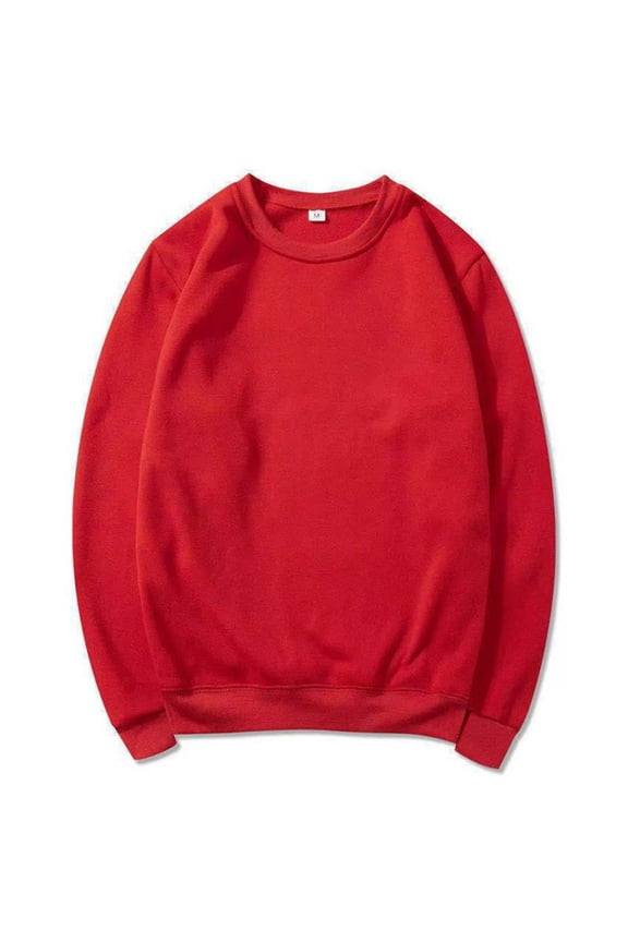 Men's Solid Crew Neck Long Sleeve Sweatshirt for Casual & Sports Wear Red XL Gifts