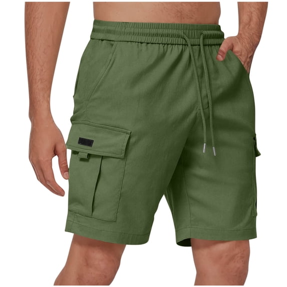 Ceisia Men's Solid Drawstring Elastic Waist Multi Pocket Straight Five Quarter Cargo Shorts Casual Work Pants Gifts for Father Green 4X