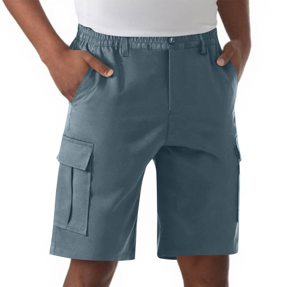 Ceisia Men's Solid Elastic Waist Multi Pocket Button Zipper Cargo Shorts Casual Work Pants Gifts for Father Blue S