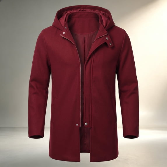 Ceisia Men's Solid Hooded Wool Blend Coat Zip Button Hybrid Windproof Long Sleeve Outerwear Gift