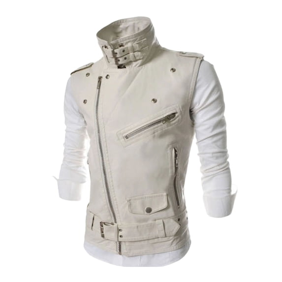 Ceisia Men's Solid Lapel Faux Leather Sleeveless Biker Vest Zipper Decor Slim Fit Streetwear Outerwear For Party Gift