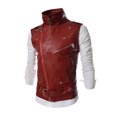 thumbnail image 1 of Ceisia Men's Solid Lapel Faux Leather Sleeveless Biker Vest Zipper Decor Slim Fit Streetwear Outerwear For Party Gift, 1 of 5