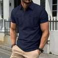 thumbnail image 1 of Ceisia Men's Solid Pocket Short Sleeve Camp Collar Polo Shirt Casual Cotton Button Down Top Navy XL Gifts for Father, 1 of 7