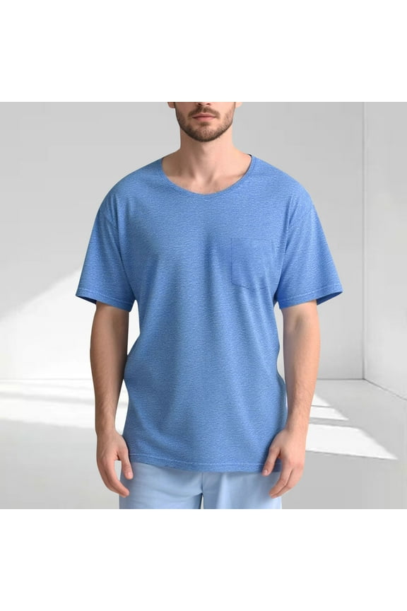 Men's Solid Post-Surgery Short Sleeve Recovery Shirt Adaptive Clothing Full Front Snap Closure with Chest Pocket Easy On/Off Chemo Patient Tee Gifts for Father