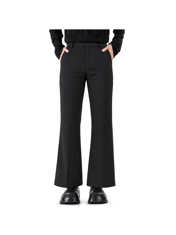 Men's Solid Slim Fit Micro Flared Dress Pants Button Zipper Casual Business Long Trousers With Side Pockets Black XL Gift