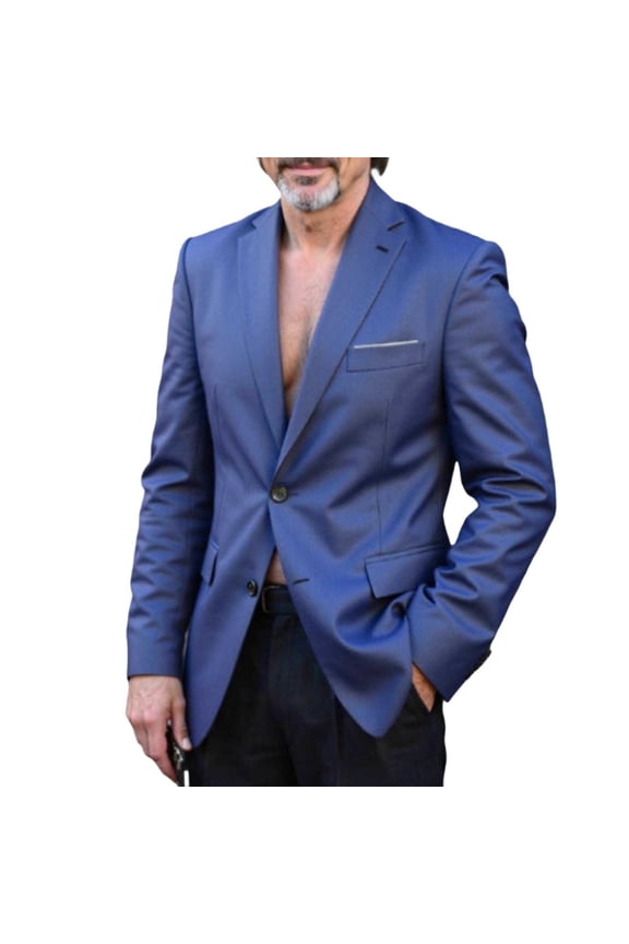 Men's Solid Thin Notch Lapel Pocket Long Sleeve Blazer Dress Casual Sport Coat Navy XL Gifts for Father