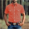 thumbnail image 1 of Ceisia Men's Solid Vintage Short Sleeve Button Down Camp Shirt with Pocket Retro Casual Summer Top Watermelon Red XL Gifts for Father, 1 of 6