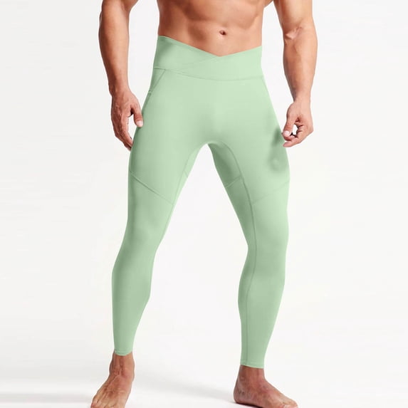 Ceisia Men's Spring Summer Yoga Leggings - Solid Gift Color High-Waist Pocket Sports Tight Running Pants