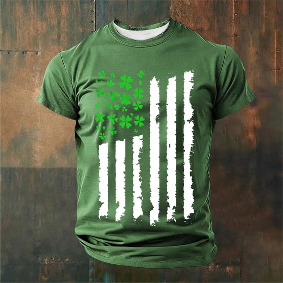 Ceisia Men's St. Patrick's Day American Flag Shamrock T-Shirt | Short Sleeve Crew Neck Casual Tee Gifts