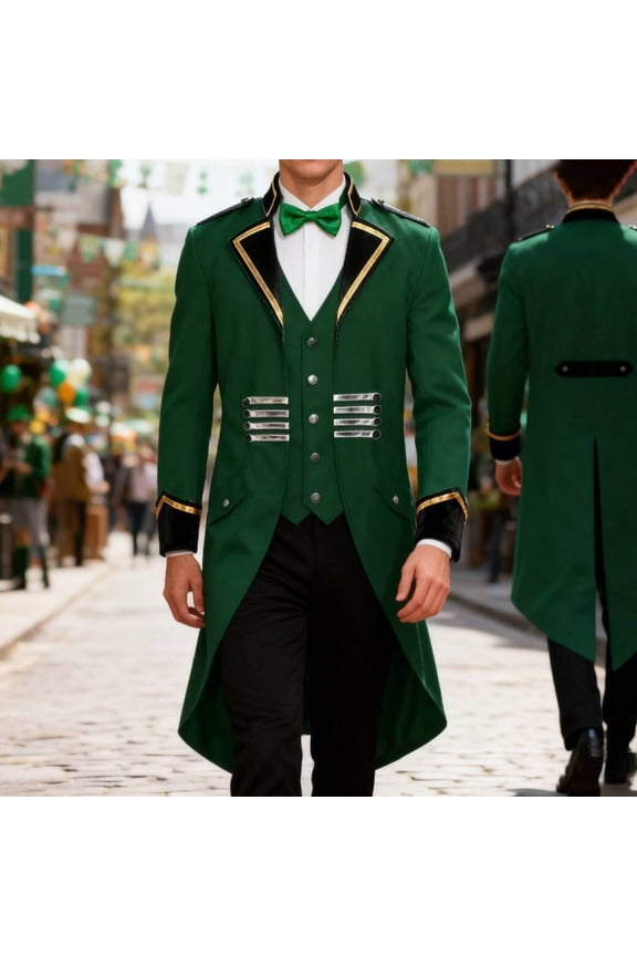 Men's St Patrick's Day Medieval Cosplay Jacket Retro Gift Style Mid Length Casual Outerwear