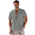 thumbnail image 1 of Ceisia Men's Stand-Collar Cotton-Linen Shirt Summer Loose Casual Short-Sleeve Button-Down Shirt Gray XXXL Gifts, 1 of 6