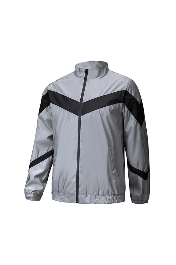 Men's Stand Collar Reflective Jacket Fashion Trendy Panel Lightweight Outdoor Casual Coat Gray XXL Gifts for Father