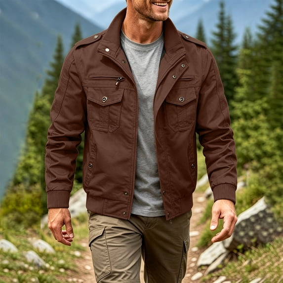 Ceisia Men's Stand Collar Zip Up Military Field Jacket Multi Pocket Long Sleeve Casual Work Outer Coat For Men Gift
