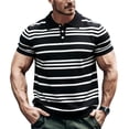 thumbnail image 1 of Ceisia Men's Striped Knit Polo Shirt Short Sleeve Casual Slim Fit Ribbed Knitwear for Daily Wear Black L Gifts for Father, 1 of 4