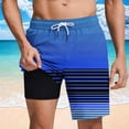 thumbnail image 1 of Ceisia Men's Striped Print Swim Trunks Elastic Waist Drawstring Side Pockets Built-in Lining Beach Blue S Gifts for Father, 1 of 6