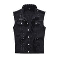 thumbnail image 1 of Ceisia Men's Studded Denim Vest Sleeveless Punk Rock Style Button Up Jacket with Pockets Black XXXL Big & Tall Gifts for Father, 1 of 8