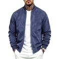 thumbnail image 1 of Ceisia Men's Suede Bomber Jacket Stand Collar Full Zip Long Sleeve Casual Solid Outerwear Coat Navy XXXL Gift, 1 of 8