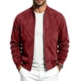 thumbnail image 1 of Ceisia Men's Suede Bomber Jacket Stand Collar Full Zip Long Sleeve Casual Solid Outerwear Coat Red S Gift, 1 of 8