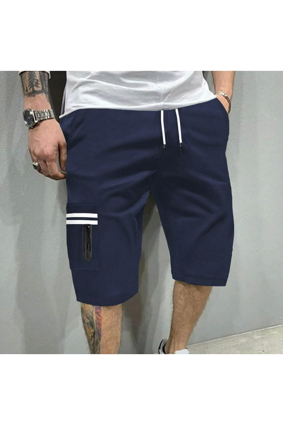 Men's Summer Cargo Shorts Lightweight Straight Leg Multi-Pocket Zipper Fly Casual Workwear Bottoms Navy XL Gifts for Father