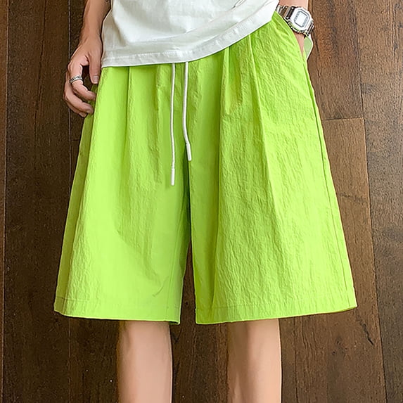 Ceisia Men's Summer Casual Quick Dry Solid Drawstring Shorts with Pockets Elastic Waist Sport Athletic Running Gym Beach Bottoms Green XL Gifts for Father