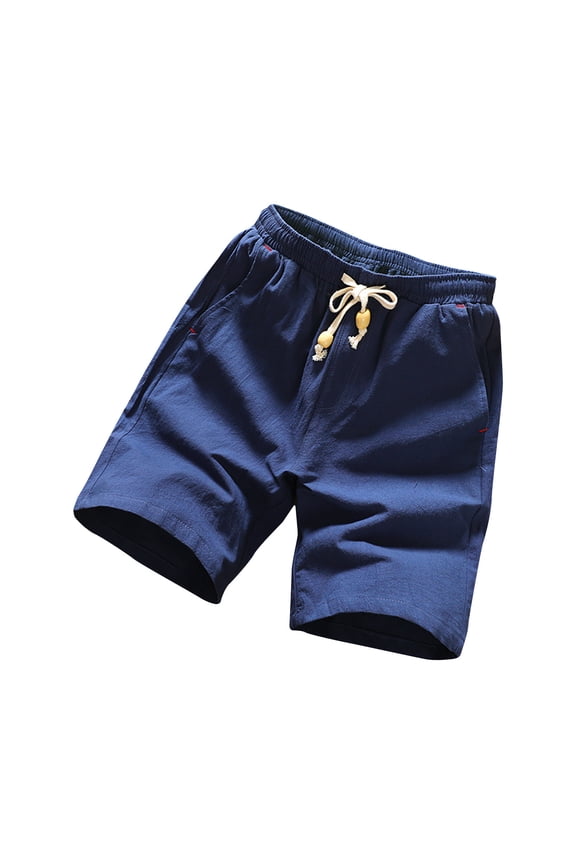Men's Summer Casual Sports Solid Elastic Waist Drawstring Pockets Shorts Lightweight Breathable Workout Pants Gifts for Father Blue 5X