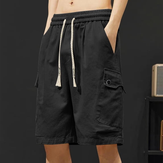 Ceisia Men's Summer Fashion Multi Pocket Drawstring Elastic Waist Cargo Shorts Relaxed Fit Straight Leg Casual Outdoor Work Hiking Bottoms with Pockets Black XXL Gifts for Father