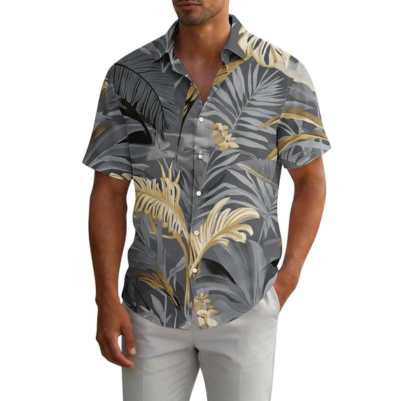 Ceisia Men's Summer Hawaiian Button Up Short Sleeve Turndown Collar Shirt Tropical Print Front Pocket Loose Fit Vacation Top Multicolor XXL Gifts