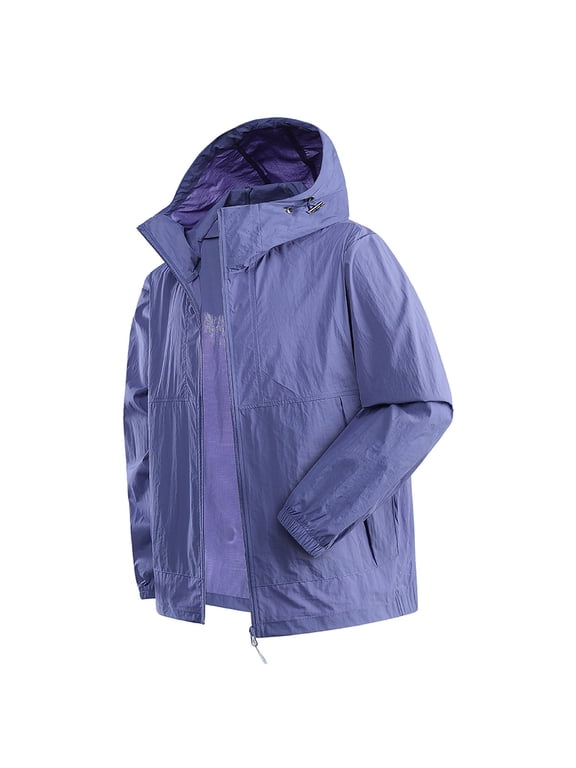 Men's Summer Ice Silk Fishing Hooded Sun Protection Jacket Solid Color Long Sleeve Outdoor Casual UV Coat with Pockets Multicolor Gifts for Father 1X