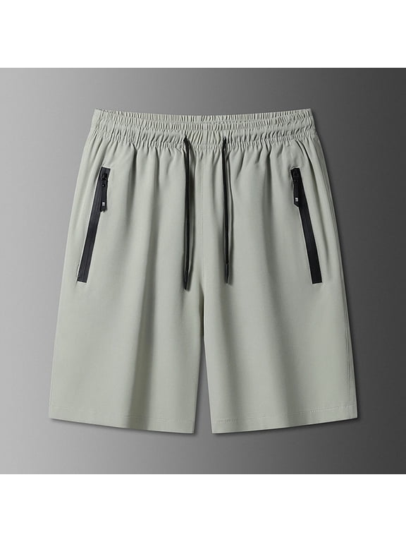 Men's Summer Solid Color Quick-Dry Casual Shorts with Elastic Drawstring Waist Zippered Pockets 5/8 Length Sports Pants Khaki Gifts for Father 1X