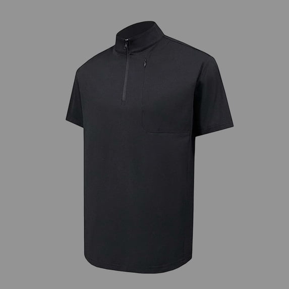 Ceisia Men's Summer Solid Color Short Sleeve Stand Collar Half Zip Polo Shirt Breathable Quick Dry Moisture Wicking Sports Running Top Black XL Gifts