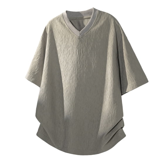 Ceisia Men's Summer Solid Color Short Sleeve V-Neck T-Shirt Soft Comfortable Casual Basic Top Gray Gifts for Father 2X