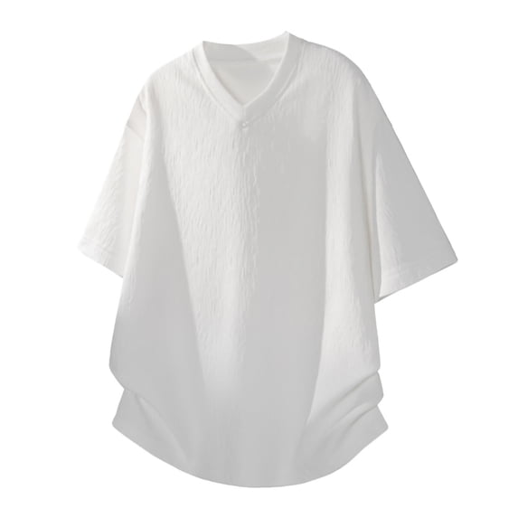 Ceisia Men's Summer Solid Color Short Sleeve V-Neck T-Shirt Soft Comfortable Casual Basic Top White Gifts for Father 2X