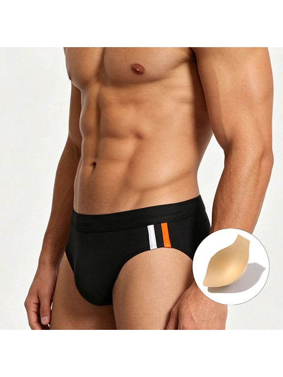 Men's Swim Briefs Drawstring Waistband Removable Pad Breathable Swimwear for Beach Pool Black XXL Gifts for Father