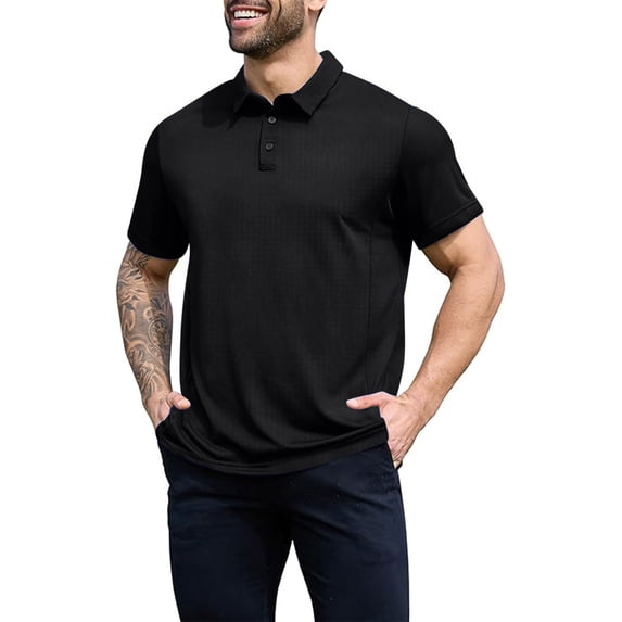 Ceisia Men's Tactical Short Sleeve Performance Polo Shirt Solid Quick Dry Work Summer Camp Collar Top Black XXL Gifts for Father