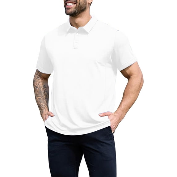 Ceisia Men's Tactical Short Sleeve Performance Polo Shirt Solid Quick Dry Work Summer Camp Collar Top White XXL Gifts for Father