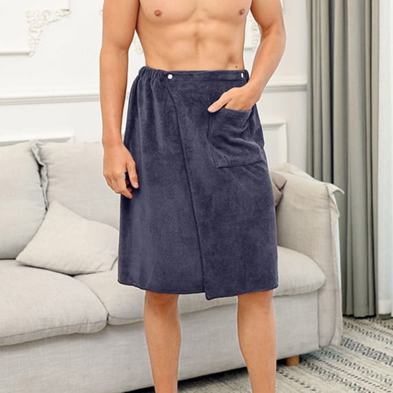 Ceisia Men's Terry Cloth Bath Wrap Towel Adjustable Waist with Pocket Multi Color Gray Free Size Gifts for Father