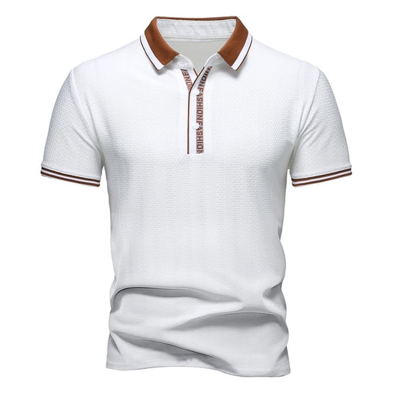 Ceisia Men's Textured Knit Polo Shirt with Contrast Collar White M Gifts for Father