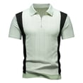 thumbnail image 1 of Ceisia Men's Textured Knit Quarter-Zip Polo Shirt with Color Block Design Green XL Gifts for Father, 1 of 5