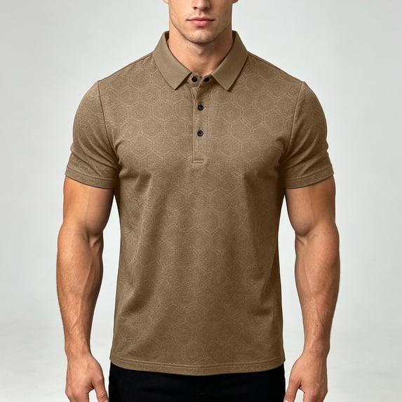 Ceisia Men's Textured Printed Golf Polo Shirts Short Sleeve Casual Tops Coffee XXXL Gift